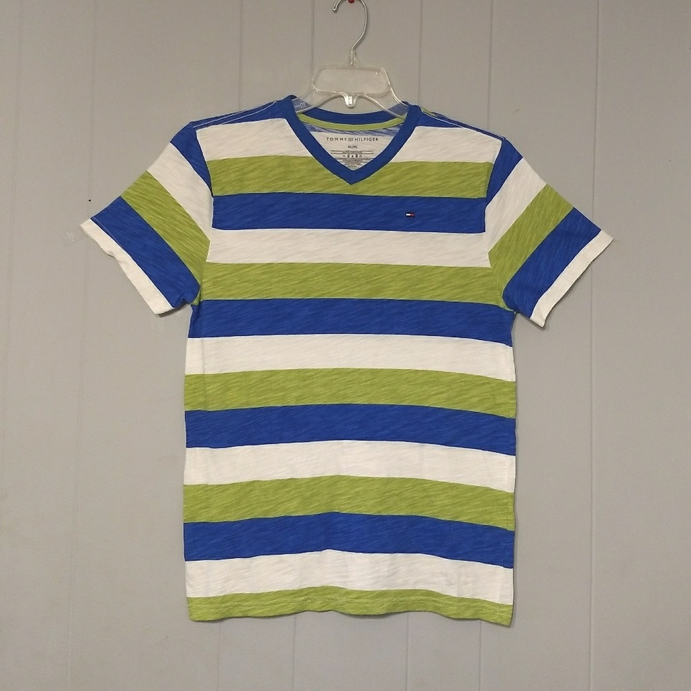 Tommy Hilfiger blue and green striped shirt